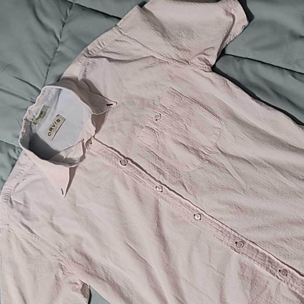 Orvis White‎ Textured 100% Cotton SS Button-down.  Men's (L). Great Condition